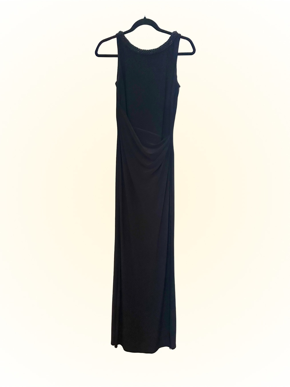 Lauren Ralph Lauren Black Beaded and Draped Floor Length Dress, Scoop Back